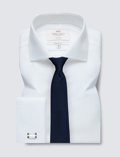 Non-Iron White Fabric Interest Classic Shirt - Windsor Collar - Double Cuffs | Hawes and Curtis Hawes And Curtis, Double Cuff, Cutaway Collar, Iron Shirt, Crisp White Shirt, Twill Shirt, Millionaire Lifestyle, Formal Shirts For Men, Men's Shirts