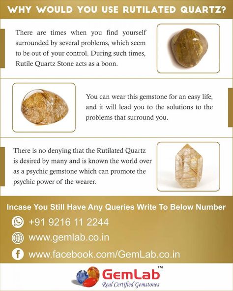 why would use rutilated quartz Gold Rutile Quartz Meaning, Golden Rutilated Quartz Meaning, Rutile Quartz Meaning, Gemstone Infographic, Quartz Meaning, Crystal Guide, Golden Rutilated Quartz, Psychic Powers, Rutile Quartz