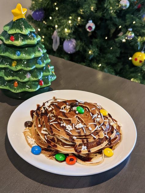 Buddy the Elf-Inspired Breakfast Pancakes - life between weekends Banana Crumble, Toppings Bar, Pancake Toppings, Pasta Making, Marshmallow Creme, Christmas Brunch, Buddy The Elf, Breakfast Pancakes, Pancake Batter