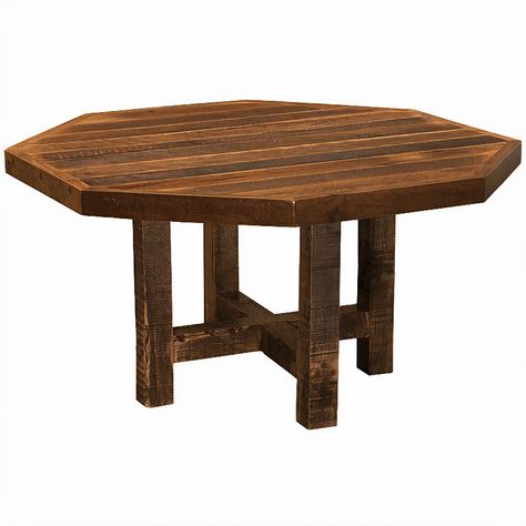 The Barnwood Octagon Dining Table makes a bold rustic statement that will add to any dining room setup. Its wide tabletop allows for a spacious eating area as well as a great card game table. Octagon Dining Table, Western Lodge, Barnwood Dining Table, Lodge Furniture, Solid Oak Dining Table, Game Tables, Modern Dining Room Tables, Repurposed Wood, Oak Planks