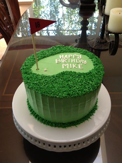 A little late, but here is my version of the golf cake! Golf Cake Homemade, Mens Golf Birthday Cake, 30th Golf Birthday Cake, Golf Cake Ideas Easy, Birthday Cake For Golfer, Golf Cakes For Men Birthdays Easy, Mini Golf Cake Ideas, Golfing Cakes For Men, Diy Golf Cake