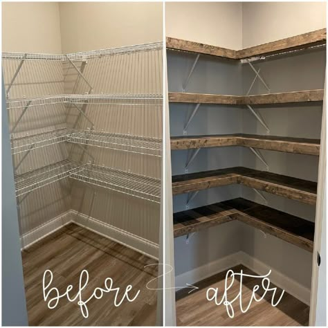 Wire Shelf Makeover, Diy Closets, Wire Closet Shelving, Shelf Makeover, Small Walk In Closet, Shelf Cover, Pantry Remodel, Pantry Makeover, Pantry Shelving