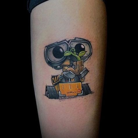 Cute Arm Cover Up Tattoos For Women, Walle Disney Tattoo, Wall E Tattoo Disney, Cool Disney Tattoos, Disney Up Tattoo, Disney Leg Sleeve Tattoo, Cartoon Tattoos Sleeve, Up Tattoo Disney, Up Movie Tattoo