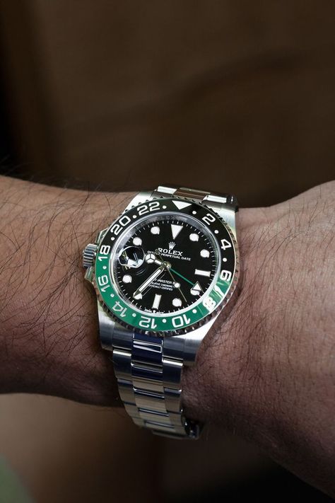 Rolex GMT-Master II "Lefty." Two-tone bezel, Oyster bracelet.       Model: 126720VTNR Rolex Gmt Master Ii Sprite, Rolex Gmt Master 2, Gmt Master 2, Bracelet Model, Rolex Gmt Master Ii, Divers Watch, Wrist Candy, Oyster Bracelet, Rolex Gmt