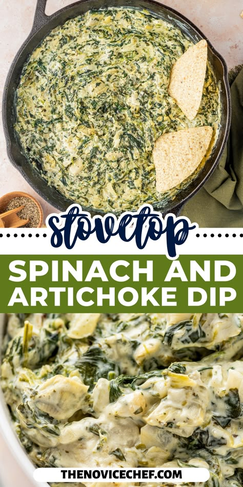 “Spin dip” is a classic party dip for a reason: it’s seriously irresistible! And this easy stovetop recipe is truly The Best Spinach Artichoke Dip - simple to make, creamy and lush, and boldly flavorful. Grab your chips and let’s get cooking! Spinach Dip Stove Top, Spi Ach Artichoke Dip, Spinach Artichoke Dip Without Sour Cream, Skillet Spinach Dip, Spinach Artichoke Dip No Sour Cream, Spinach Artichoke Dip Hot Recipe, Stovetop Spinach Artichoke Dip, Stove Top Spinach Dip, Quick Spinach Artichoke Dip