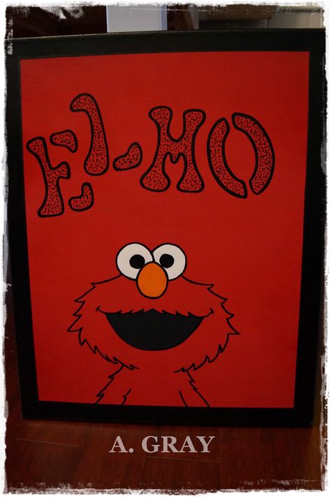 DIY Hand painted Elmo Canvas Paint Marker Art Canvases Easy, Easy Character Paintings On Canvas, Sesame Street Painting, Kaws X Sesame Street Painting, Elmo Painting Canvas, Elmo Painting, Sesame Street Painting Canvas, Cookie Monster Painting Canvas, Posca Markers