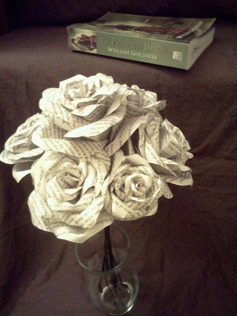 bouquet+of+paper+roses | CUSTOM Bouquet of 7 Paper Roses made from book pages. Book Lovers Wedding, Book Page Roses, The Princess Bride, Paper Bouquet, Diy Gifts For Him, Custom Bouquet, Rosé Aesthetic, Paper Flower Bouquet, Book Things