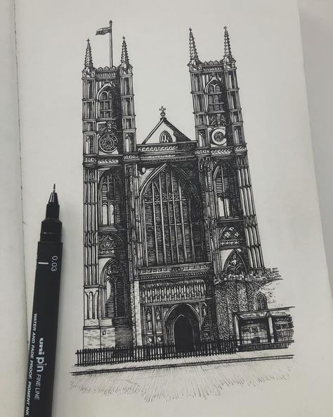 Westminster Abbey in London. Gothic Renaissance and Victorian Architecture. Click the image, for more art by Alex Pantela. Gcse Art Sketchbook, Architectural Sculpture, Cathedral Architecture, Architecture Design Sketch, Object Drawing, Religious Architecture, Architecture Drawing Art, Victorian Architecture, Ink Artwork