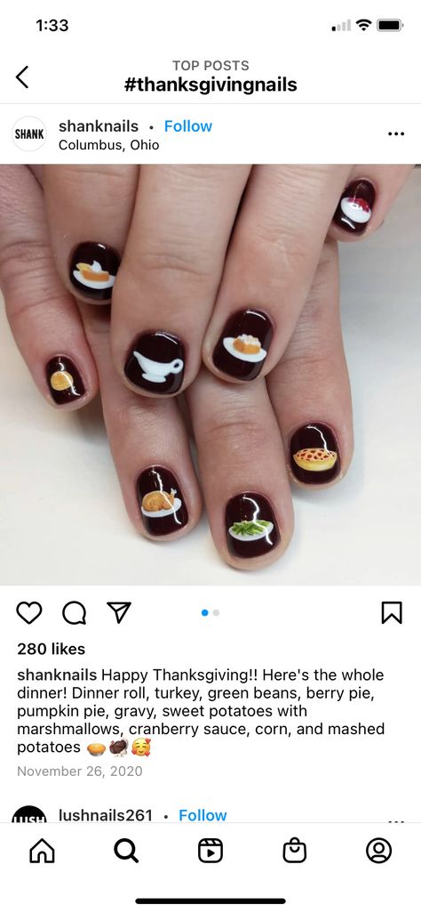 Thanksgiving Food Nails, Sweet Potatoes With Marshmallows, Food Nails, Poly Gel, Berry Pie, Thanksgiving Meal, Thanksgiving Nails, Cranberry Sauce, Dinner Rolls