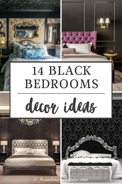 14 black bedrooms decor ideas Black Bedroom Furniture Set, Black Bedroom Ideas, Black Walls Bedroom, White Bedrooms, Black And White Bedroom, Black Bedroom Design, Black Bedroom Decor, Black Bedroom Furniture, Glam Bedroom