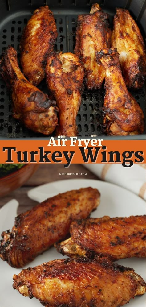 Air Fried Turkey Wings Recipe, Air Fryer Turkey Wings Recipe, Air Fry Turkey Wings, Air Fried Turkey Wings, Smoked Turkey Wings In Oven, Turkey Wing Dinner Ideas, Air Fryer Turkey Wings, Turkey Wings Air Fryer, Smoked Turkey Wings Recipes