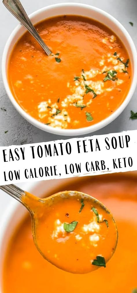 Low Calorie Meals Easy Dinners, Tomato Soup Low Carb, Low Calorie Creamy Tomato Soup, Healthy Low Calorie Meals Clean Eating, Fall Low Calorie Soup, Keto Homemade Tomato Soup, Low Calorie Tomato Soup Recipe, Low Calorie Hearty Soups, Low Carb Dinner Low Calorie