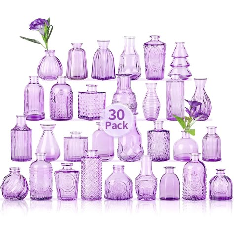 PRICES MAY VARY. Versatile Decor Accents: Ideal for kitchen, living room, office, dining area, or as captivating table centerpieces, these vases transcend their role as mere flower holders. Embrace their multifunctionality as stunning glass candle vases or reed diffusion vessels. Perfect gifts for various occasions like Christmas, Thanksgiving, weddings, housewarmings, and more, ensuring delight for your friends and loved ones. Elegance Redefined: These mini glass vases in Light Purple serve as Bridal Shower Table Centerpieces, Lavender Wedding Centerpieces, Office Dining Area, Book Launch Ideas, Small Bud Vases, Bottle Candle Holder, Bridal Shower Table, Glass Bud Vases, Purple Vase