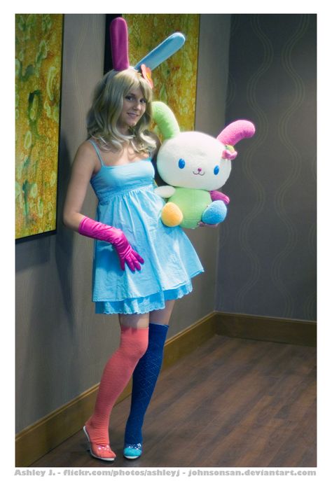 Costume of Usahana from Sanrio Sanrio Halloween Costume Ideas, Sanrio Characters Halloween Costume, Fitted Harajuku Halloween Costume, Sanrio Cosplay, Sanrio Core Outfits, Sanrio Cosplay Group, Super Sonico Gloomy Bear Cosplay, Dressup Party, Pink Hello Kitty