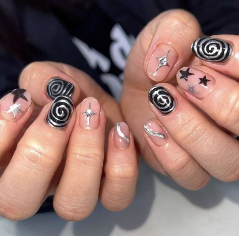 Short Nail Designs Masculine, Starboy Nails, Black Rockstar Nails, Male Nail Designs, Masculine Nail Designs, Nail Art For Men, Grunge Nail Art, Spiral Nails, Boy Nails