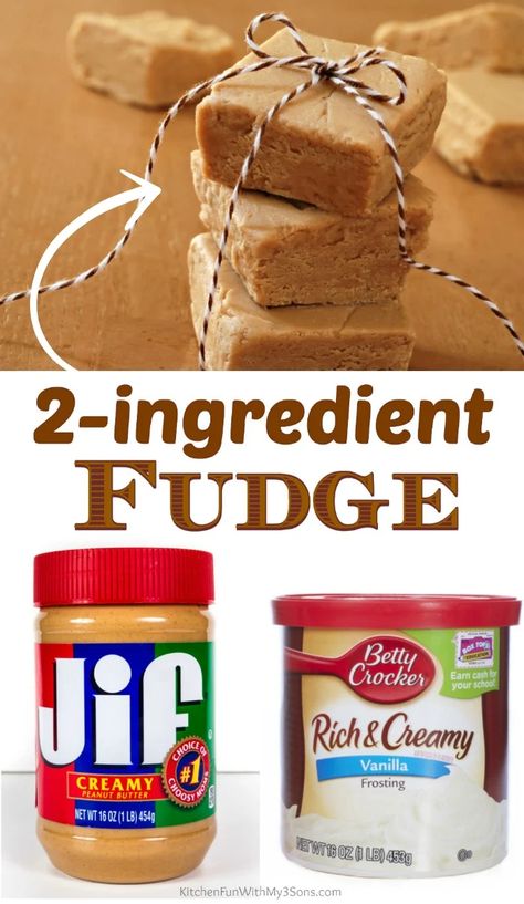 Fudge Using Frosting, 2 Ingredient Fudge Condensed Milk, Easy Fudge Recipe With Condensed Milk, 2 Ingredient Peanut Butter Fudge Recipe, Two Ingredient Fudge, Frosting Fudge, Holiday Fudge Recipes, 2 Ingredient Fudge, Holiday Fudge