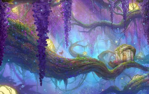 ArtStation - Wisteria Canopy, Bianca Morelos Wisteria Fantasy Art, Wisteria Character Design, Wisteria Tree Drawing, Wisteria Landscape, Wisteria Tree Painting, Wisteria Illustration, Wisteria Canopy, Dr Mundo, Wisteria Tree