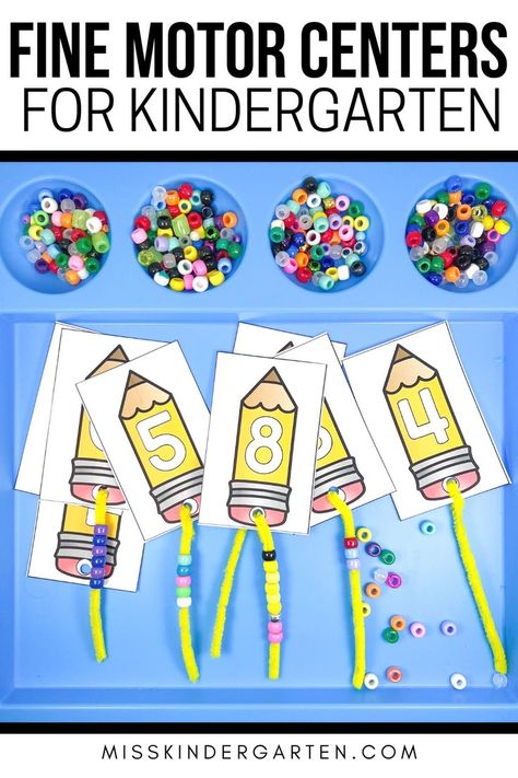 A pencil-themed bead lacing activity Fine Motor Centers, Task Cards Kindergarten, Centers For Kindergarten, Preschool Fine Motor Activities, Prek Classroom, Homeschool Preschool Activities, Preschool Fine Motor, Kindergarten Centers, Task Boxes