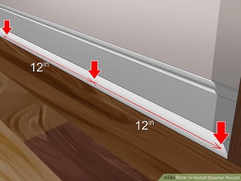 How to Install Quarter Round (with Pictures) - wikiHow Install Quarter Round Trim, Diy Quarter Round Molding, Installing Quarter Round Trim, How To Install Quarter Round Trim, Quarter Round Trim Baseboards, Base Moldings, Malvern House, Nail Round, Quarter Round Molding