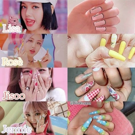 Rosé Nails Blackpink, Rosé Nails, K Pop Nails, Pink Black Nails, Idol Nails, Blackpink Ice-cream, Rose Nails, Lisa Blackpink Wallpaper, Black Pink Instagram