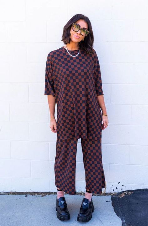 LALA ORIGINAL: Lex Ribbed Checkerboard Playsuit in Black + Mocha *REST – Dressed in Lala Dressed In Lala Style, Dressed In Lala Play Suit, Dressed In Lala Outfits, Styling Wide Leg Pants, Mocha Dress, Dressed In Lala, Look Festival, Look Casual Chic, Tunic Length