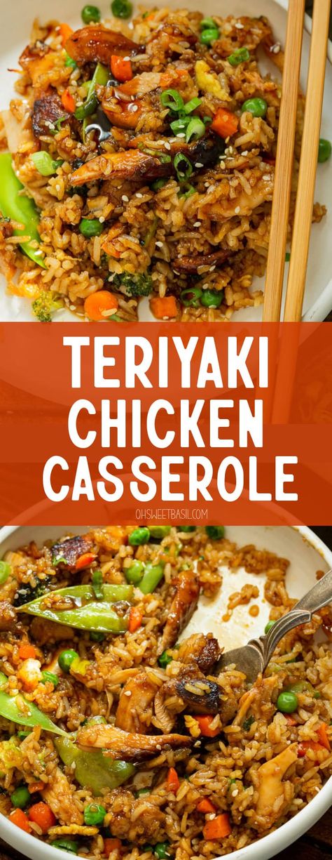 It's everything you love about takeout without leaving your house. Teriyaki chicken casserole full of fried rice, chicken and veggies for dinner! Veggies For Dinner, Fried Rice Chicken, Teriyaki Chicken Casserole, Baked Teriyaki Chicken, Chicken Casserole Recipe, Chicken And Veggies, Rice Chicken, Crowd Pleasing Recipes, Cheap Healthy Meals