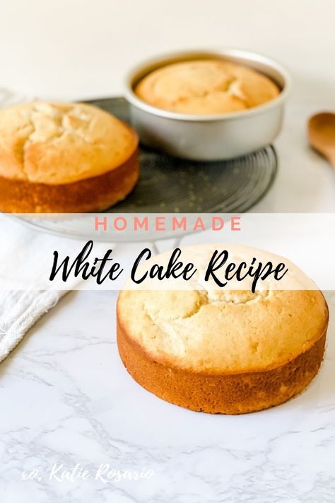 Learn how to make this perfectly moist white cake recipe.  Did you know the main difference between vanilla cake and white cake? Technically, both cakes are vanilla, but the main difference is that vanilla cake uses whole eggs or egg yolks while white cake uses egg whites.  White cake is a great recipe to have… Cakes With Egg Whites, Egg White Cake Recipe, 8 Inch Vanilla Cake Recipe, Easy White Cake, Moist White Cake Recipe, Egg White Cake, Recipe Using Egg Whites, Perfect White Cake Recipe, Fluffy White Cake