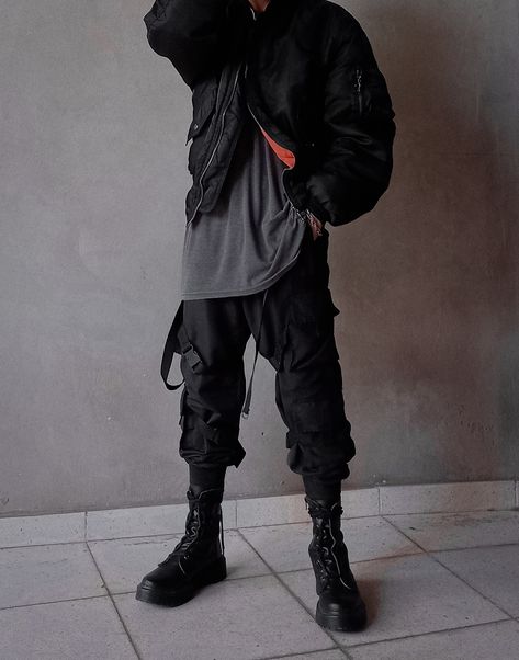 Techwear, Streetwear, Bomber Jacket, Jacket, Cargo Pants, Tech Pants, Emo, Black, Dark, Outfit, Black Outfit, All Black Outfit, Future, Futuristic, Darkwear, Cyberpunk, Chains, Eboy, Anime Boy, Kpop, Fashion, Streetstyle, Techno, Aesthetic, Photography, Urban, Urban Style, Boots, Combat Boots, War Boots, Techwear Outfit, Bomber Jacket Outift Tech Outfit Men, Streetwear Aesthetic Men, Chains Outfit, Platform Boot Outfit, Tech Outfit, Techwear Streetwear, Black Outfit Men, Tech Wear Fashion, Streetwear Aesthetic