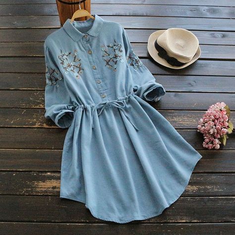 Pastel Shop, Drawstring Shirt, Embroidered Shirt Dress, Salwar Kamiz, Trendy Fashion Tops, Muslim Fashion Outfits, Muslimah Fashion Outfits, Stylish Dresses For Girls, Fashion Attire