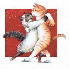 Art Tango, Tango Art, Dancing Cat, Cat Artwork, Cats Illustration, Dance Art, Cat Painting, Cat Illustration, Cat Drawing