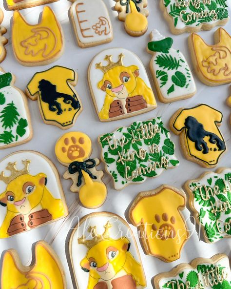 Lion king baby shower cookies 🍪🦁🍼 Pricing? 👉🏻 https://msha.ke/alecreations918 • • • • #alecreations918 #tulsasmallbuisness #tulsaoklahoma #decoratedsugarcookies #customcookies #cookie #cookies #inspirationcookies #cookiesofinstagram #desserts #dessertporn #dessertideas #partyideas #party #sugarcookies #royalicing #royalicingcookies #cookies #cookiesideas #royalicingideas #lionking #lionkingbabyshower #babyshower #babyshowerideas #babyshowercookies #babyshowerdecor #babyshowerparty #lionkinhbi... Lion King Baby Shower Food Ideas, Lion King Baby Shower Cookies, Lion King Baby Shower Ideas For Boys, Lion King Baby Shower Ideas Decoration, Simba Baby Shower Ideas, Lion King Baby Shower Cake, Lion King Gender Reveal, Lion King Cookies, Lion King Baby Shower Ideas