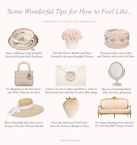 Elegant Princess Aesthetic, Cottage Core Tips, Cottage Core Essentials, How To Feel Like A Princess, Girly Magazine, Elegance Tips, Cottage Core Princess, Princess Guide, Coquette Quotes