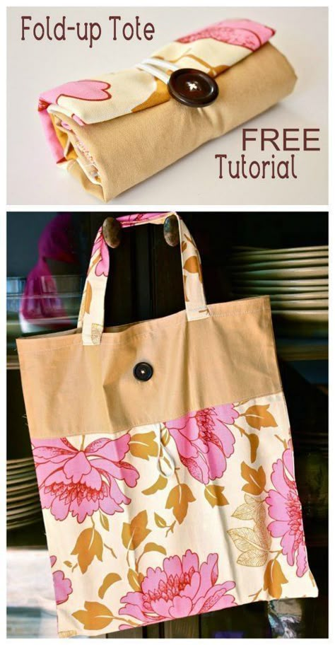 The designer of this tutorial on how to make her Fold-Up Tote Bag has been very kind and given us all her tutorial for FREE. She even shows you the best way to fold-up her tote bag so it’s small and easy to carry. This is a simple project for a beginner sewer with the … Pochette Portable, Sewing Tutorials Bags, Folding Shopping Bags, Bag Sewing Pattern, Sac Diy, Grocery Tote Bag, Bag Pattern Free, Modern Bag, Free Tote