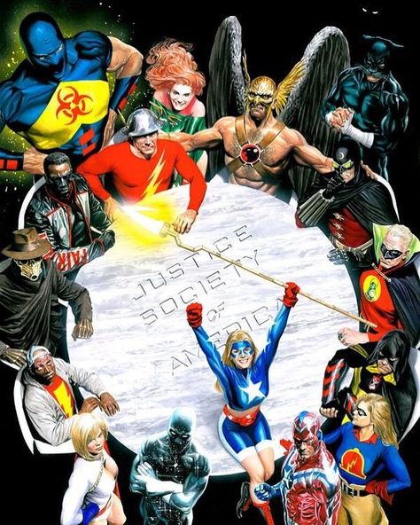 The Justice Society Of America by Alex Ross! #JSA #Justiceleague #DCcomics Dc Comics Poster, Art Dc Comics, Justice Society, Justice Society Of America, Dc Art, Wally West, Justice League Of America, Alex Ross, Arte Dc Comics