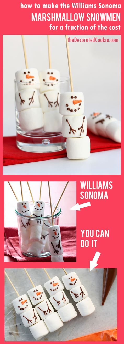 snowman marshmallow hot cocoa stirrers -- Williams-Sonoma-inspired winter and Christmas treat idea Marshmellow Snow Man, Marshmallow Decoration Ideas, Marshmallow Stirrers, Cost Christmas, Holidays Treats, Marshmallow Snowmen, Jul Kaka, Marshmallow Snowman, Snow Men