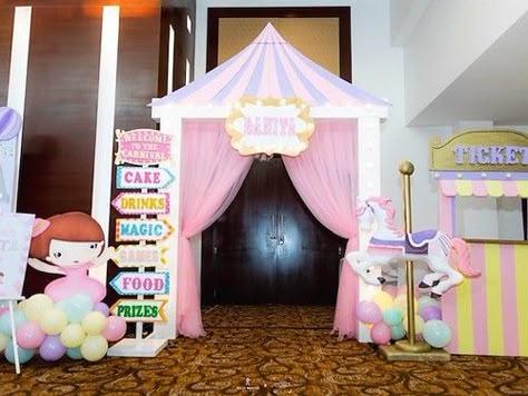 Carnival Birthday Party Entrance, Carnival Party Entrance, Carnival Theme Entrance, Pastel Carnival Theme Party, Pink Carnival Birthday Party, Pink Circus Birthday Party, Carnival Entrance, Birthday Entrance, Circus Birthday Party Decorations