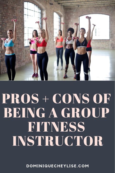 Pros and Cons of Being a Group Fitness Instructor & Weekly Workouts - Dominique Cheylise Group Fitness Instructor Tips, Group Fitness Instructor Aesthetic, Fitness Instructor Aesthetic, Group Fitness Class Ideas, Ig Influencer, Ace Fitness, Fitness Content, Weekly Workouts, Group Exercise