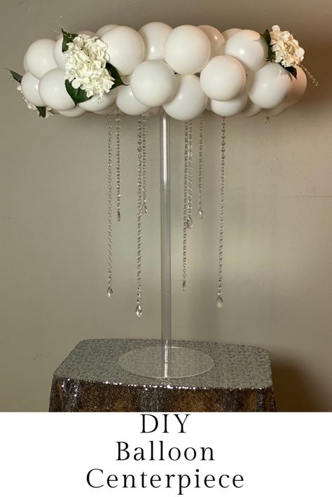 Balloon Floral Centerpieces, Elegant Balloon Centerpieces, Centerpieces For Quinceanera, Balloon Bouquet Centerpiece, Balloon Table Centerpieces, Hanging Balloons, Pearl Balloons, Tall Centerpiece, Pearl Centerpiece