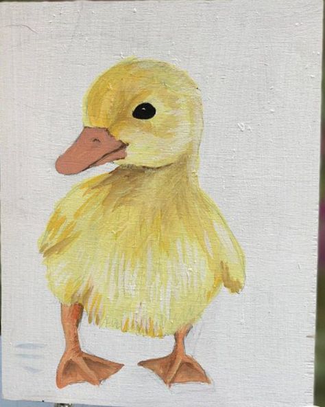 Duckling Painting Acrylic, Duck Oil Pastel, Watercolor Over Pencil, Yellow Duck Drawing, Duckling Sketch, Baby Duck Drawing, Duck Painting Acrylic, Watercolor Animals Simple, Duck Painting Easy