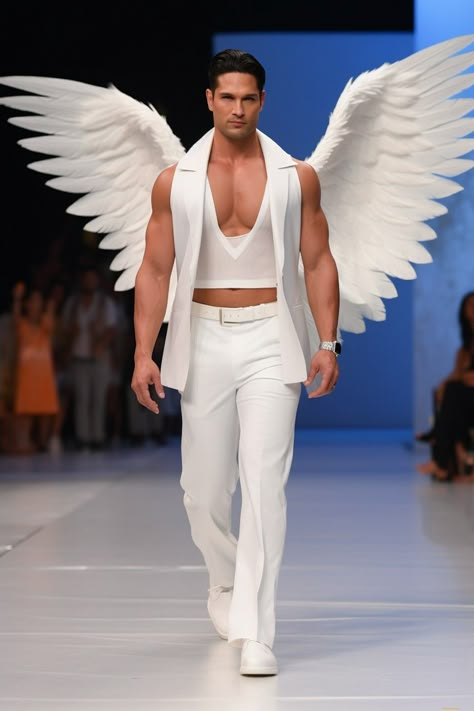 Celestialcore Fashion, Gay Angel Costume, Bits Hyderabad, Male Angel Costume, Futuristic Fashion Male, Greek God Costume, Bald Head Women, Nature Outfits, Carnival Fashion