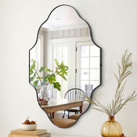 Hallway Farmhouse, Starburst Mirror Wall, Mirror With Frame, Mirror For Entryway, Gold Ornate Mirror, Scalloped Mirror, Big Wall Decor, Bathroom Wall Decor Art, Mirror Dining Room