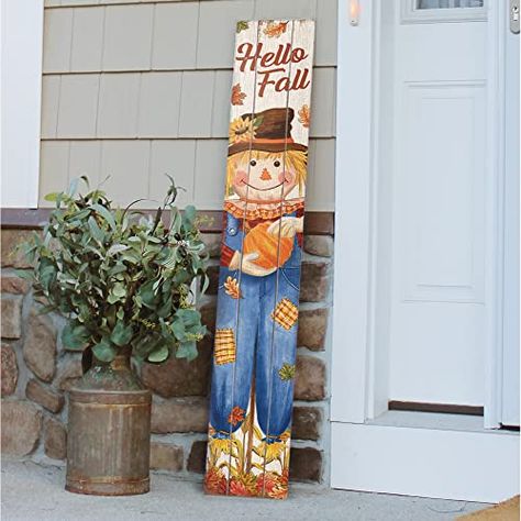 Board Welcome Sign, Welcome Sign Porch, Front Porch Deck, Outdoor Farmhouse, Hand Painted Wooden Signs, Easy Fall Decor, Fall Scarecrows, Wooden Welcome Signs, Front Porch Signs