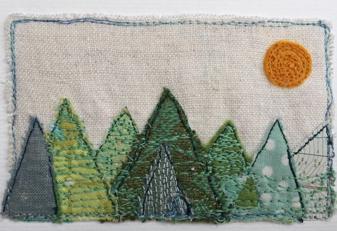 Mountains Fabric, Mountain Applique, Stitch Meditation, Mountain Card, Stitch Picture, Green Mountains, Scrap Material, Stitch Pictures, Fabric Pictures