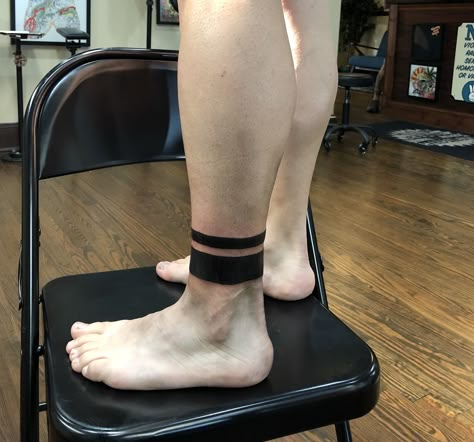 Double band, ankle band, blackwork, tattoo Ankle Tattoo Band, Black Band Tattoo Leg, Ankle Band Tattoo Mens, Band Tattoo Designs For Men, Bailey Tattoo, Back Of Ankle Tattoo, Black Band Tattoo, Ankle Band Tattoo, Ankle Tattoo Men