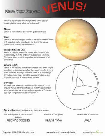 Worksheets: Know Your Planets: Venus Venus Planet Project, Venus Facts, Venus Planet, Planet Project, Space Lessons, Solar System Projects, Solar System Crafts, Astronomy Facts, Planet Venus