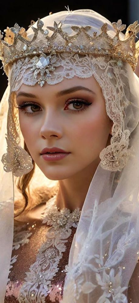 Veil And Crown, Russian Wedding Dress, Russian Crown, Russian Traditional Dress, Blonde Queen, Glitter Veil, Aesthetic Queen, Hijabi Wedding, Purple Magic