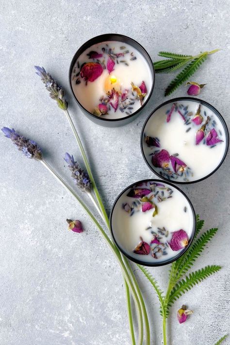 Lavender Rose Travel Candles ~ DIY - Inspired Edibles Diy Lavender Candle How To Make, Tea Light Candles In Lavender, Homade Lavender Candle, Through My Window, Lavender Scented Candles Aesthetic, Lavender Scented Candle, Candles Diy, Travel Candles, Lavender Candle