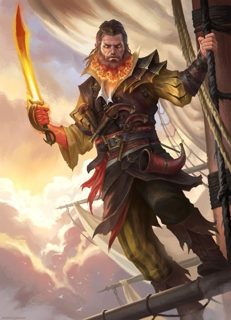 Sky Pirate, Fantasy Pirate, Dungeons And Dragons Races, Dungeons And Dragons Classes, Pirate Art, Dnd Dragons, Rpg Characters, Fantasy Warrior, Male Character