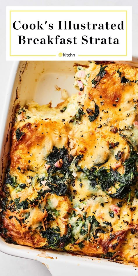 Breakfast Spinach, Strata Recipes Breakfast, Strata Recipes, Breakfast Strata, Thanksgiving Breakfast, Cooks Illustrated, Breakfast Casseroles, Christmas Brunch, Christmas Breakfast