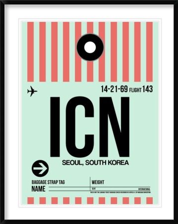 ICN Seoul Luggage Tag I by NAXART Studio - Canvas Print at NAXART.com Korea Map, Map Logo, Vintage Airline Posters, Vintage Airline, Air Transport, Boys Sticker, Airline Travel, Art Print Display, Leaving Home